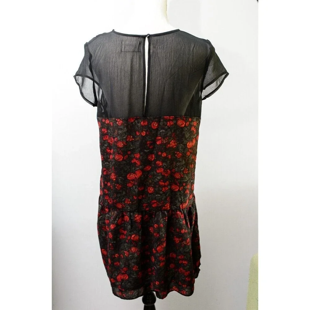 Denim & Supply Ralph Lauren Black rose print mini dress ruffle goth - Picture 2 of 5